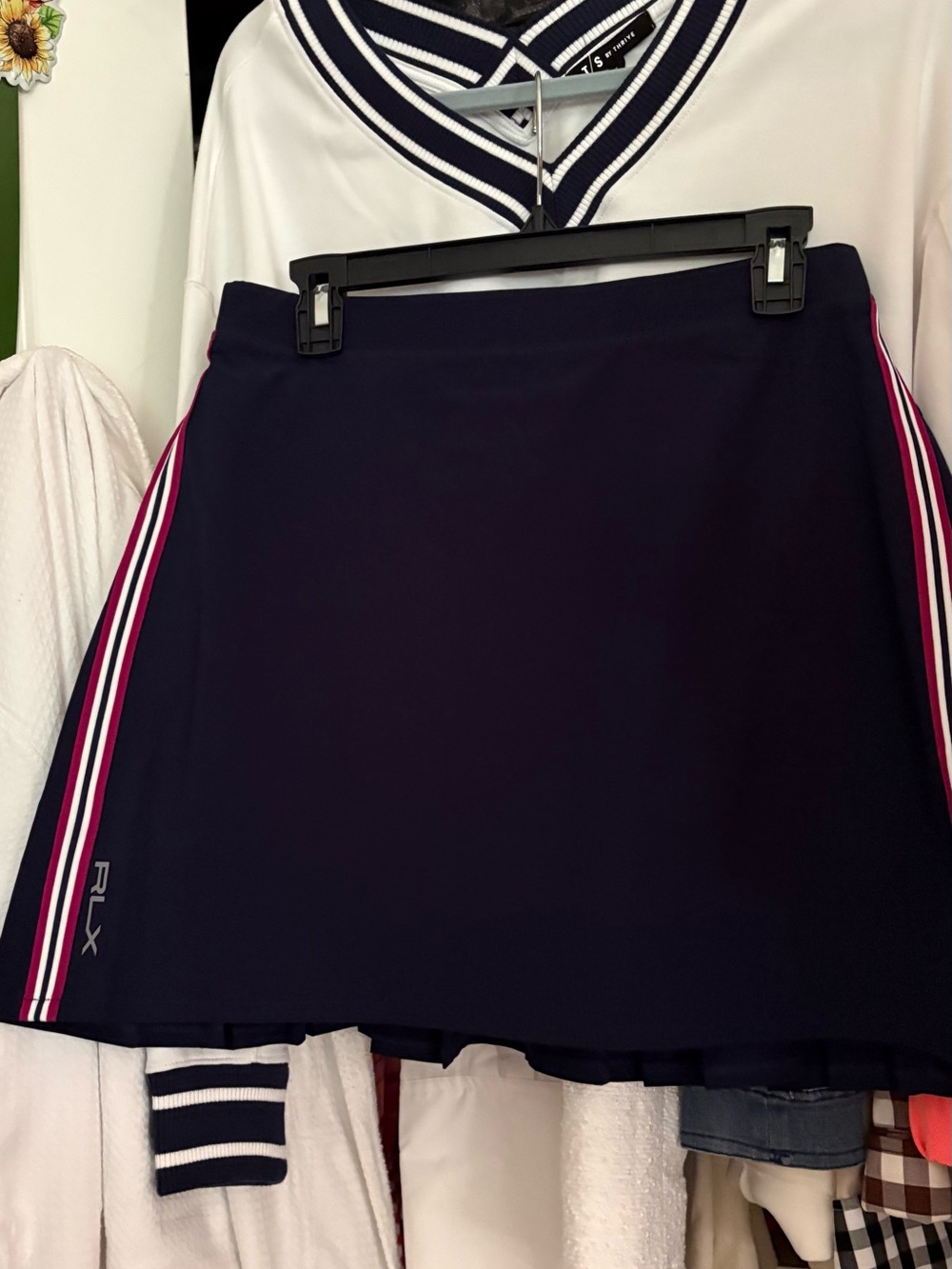 RLX Navy Athletic Tennis/Golf skirt with Red & White Stripe along both sides